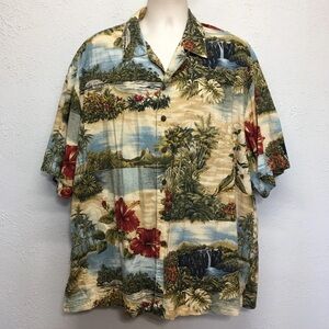 Vintage Koko Island USA Hawaiian Shirt Mens 3XL Floral Short Sleeve Waterfalls